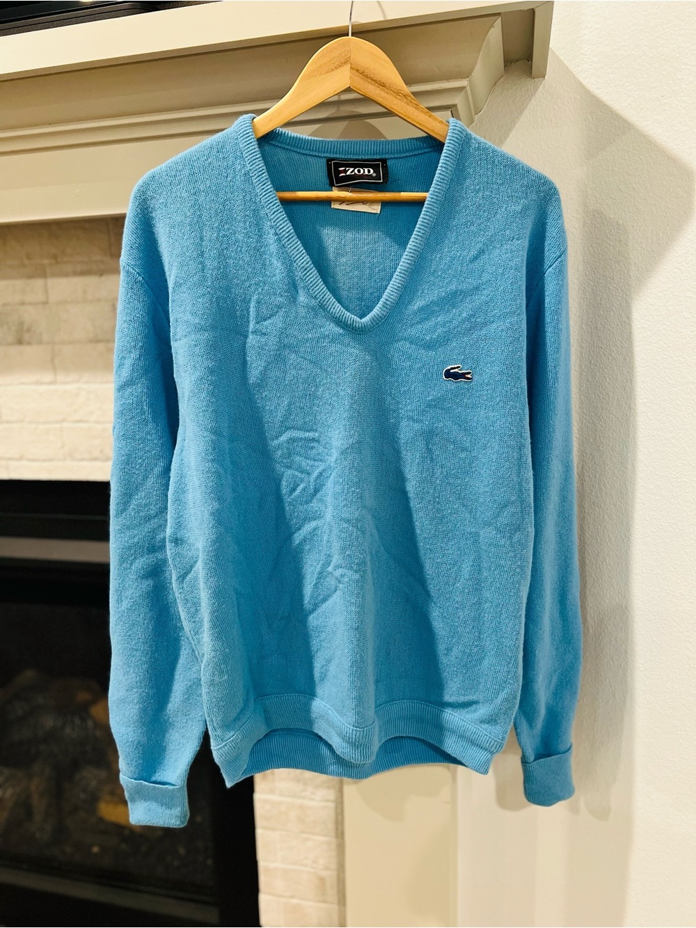 Vintage 70s Izod Lacoste Sakowitz V-Neck Jumper Sweater Sky Blue